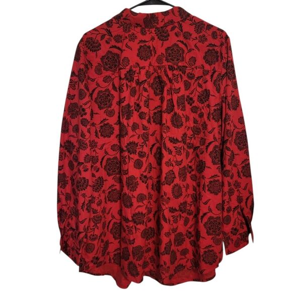#78 Roaman's Red Black Floral Womens Button Up Shirt, Plus Size 24W - Picture 2 of 9